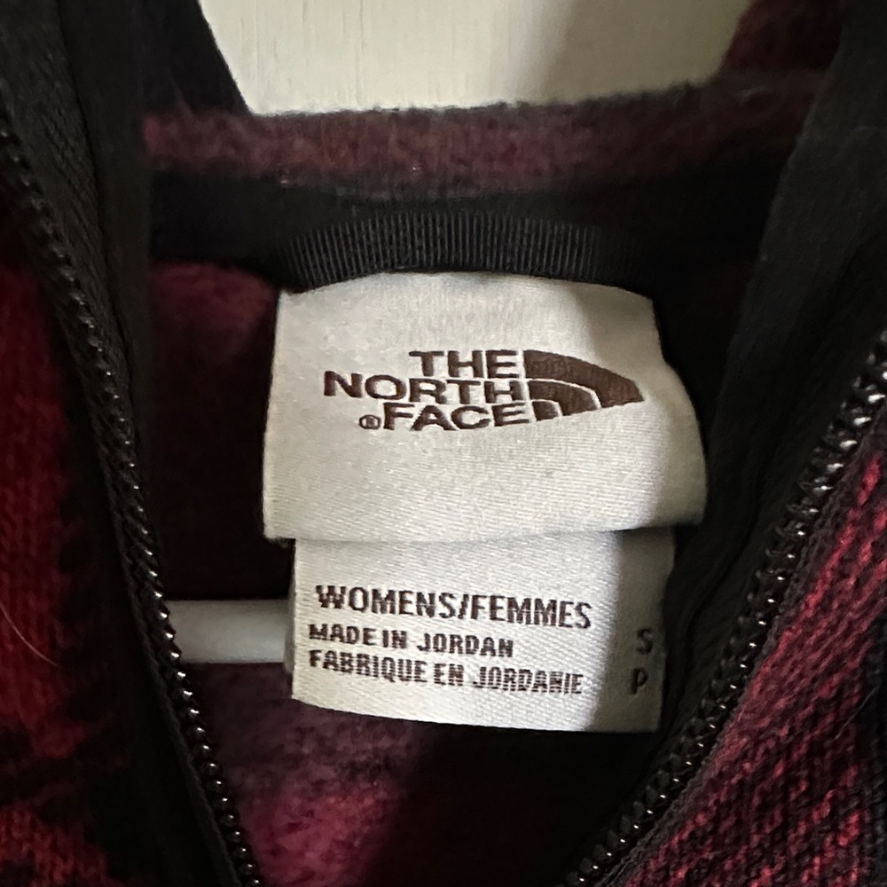 The North Face women’s Red and Black Plaid Zip-Up Hoodie - Picture 2 of 3